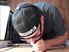 Glory hole amateur DILF facial after blowjob and handjob