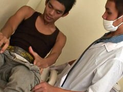 Twink doctor gives patient golden shower after analfuck