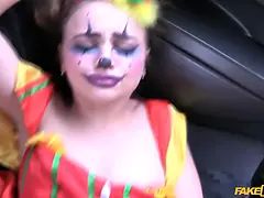 Fake taxi - petite valentines day costume play clown dumps and shoots a load hard
