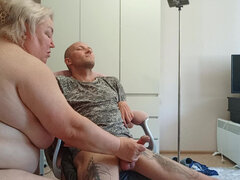 My Wife Watches as My Friend Jerks off My Dick