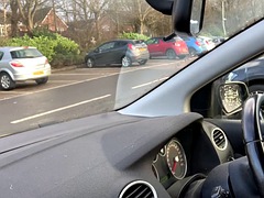 Jerk off in a public parking lot in pink stockings and panties