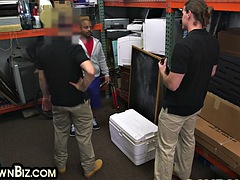 Pawnshop owner ebony customer deep throats