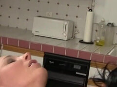 Couple bangs babysitter and gave her good threesome fuck by the kitchen