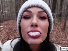 Freckled Teen Shaiden Rogue Sucks and Swallows Big Cock in the Woods