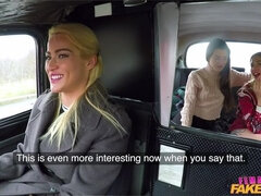 Lesbian taxi threesome wild orgasms