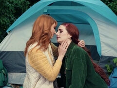 Naughty redhead fists neighbor's tight pussy outdoors