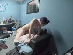 Young amateur with nice butt and petite tits rides husbands face