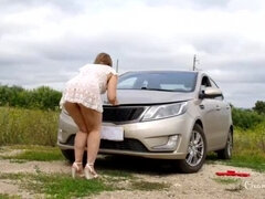 Amatéři, Bbw, Velký zadek, Auto, Exhibicionisti, Masturbace, Venku, Upskirt