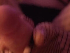 Fishnet Footjob and I Came on Her Ass