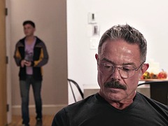 My God! Son sees his stepdad getting a blowjob from his friend!