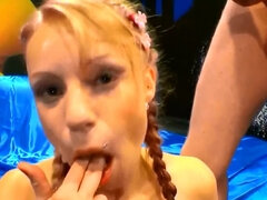 German blonde tattoo girl facials