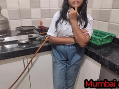 Desi college girl fucks boyfriend in kitchen with blowjob and creampie - Mumbai Ashu homemade sex