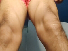 Hot Straight Guy Gets Hard in Red Underwear - View From Below