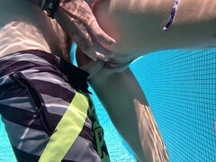 Kinky step-sister gets naughty in the swimming pool - Close-up of her hairy pussy getting creampied!