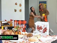 Step sibling prank war leads to thanksgiving dinner gangbang with hot step sista & step mom