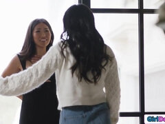 Aziatisch, Bruinharig, Harig, Lesbisch, Klein, Pornster, Kut duiken, Tieten likken