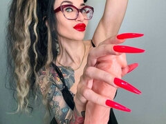 Bright Red Long Nails and Handjobs with Spit