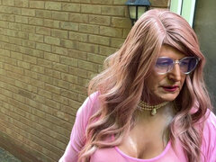 Sexy Crossdresser Kellycd2022 in Pink Bodysuit Stockings and Heels