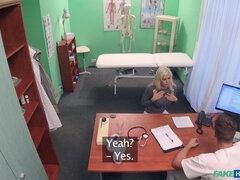 A doctor inspects Vittoria's big Italian tits before banging her