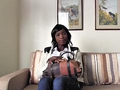 Skinny ebony model can barely suck a big cock, she wont get a job