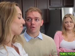 Stepsiblings invites stepmom for a threesome