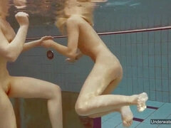 2 super-hot nymphs love swimming pool bare