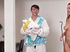 CUCK4K. Stupid husband in a bunny costume gets cuckolded by his gorgeous wife