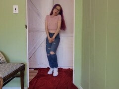 Compilation of nerdy fairy wetting her ripped jeans