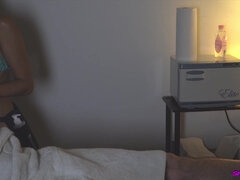 Shiatsu Massage with CURVES Handjob Release  - masked brunette jerks off big cock