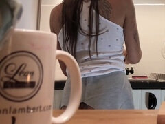 Kitchen, hot tight pussy, dark-haired