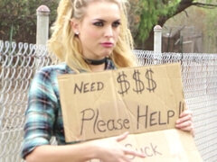 Slutty blonde sucks dick for money
