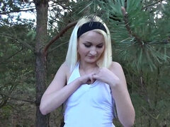 Petite Blonde Teen Hardcore sex in forest with Stepdad