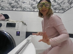 Ερασιτέχνης, Τουαλέτα, Θηλυκός, Λάτεξ, Αυνανισμός, Ώριμη γυναίκα, Μόνος