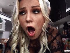 Kenzie Taylor on her knees gives hot blowjob to Seth Gamble