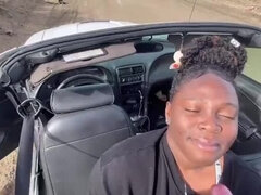 Ebony BBW Sloppy Head Outside Gets Caught By Police - Cum Swallow
