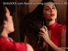 Beautiful babes with big boobs choose the boss for threesome