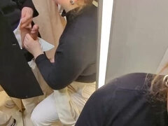 Risky Dressing Room Blowjob - Almost Caught by Employee - Cum Swallow in Public
