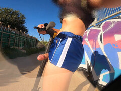 Eccentric Boy Masturbates with His Scooter and Shows His Cock to the Entire Neighborhood