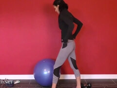 Naked solo workout with cute busty brunette