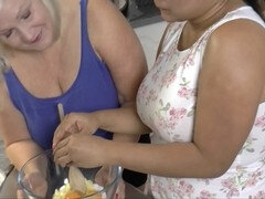 Mature lady passionately pleasures her Chinese kitchen assistant