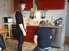 素人, デカ尻, フェラチオ, 茶髪の, なめる, オマンコ