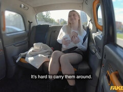Fake cab blonda with big hardcore tits gets creampied by a taxi driver