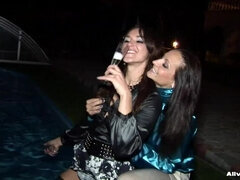 Kysser, Lesbisk, Satäng, Stockings, Våt