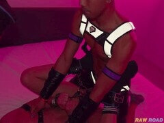 Horny guys take turns in a muscular lad's hole at a wild night in the red light district