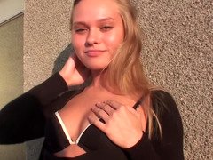 Nestee Shy gets her pussy and mouth fucked on the public balcony
