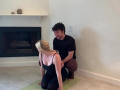 Stepson Helps Stepmom With Yoga And Stretches Her Cunt