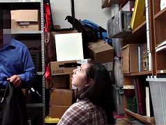 Surprised brunette teen thief fucked