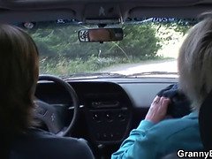 Hitchhiking 70 years old granny riding roadside