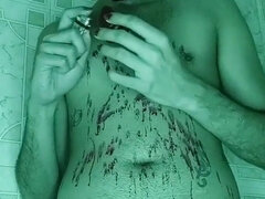 Hot candle wax play in the shower. Wanna play with me?