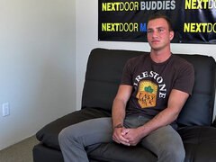 Amateur sexy jock with tattoo jerks dick on casting